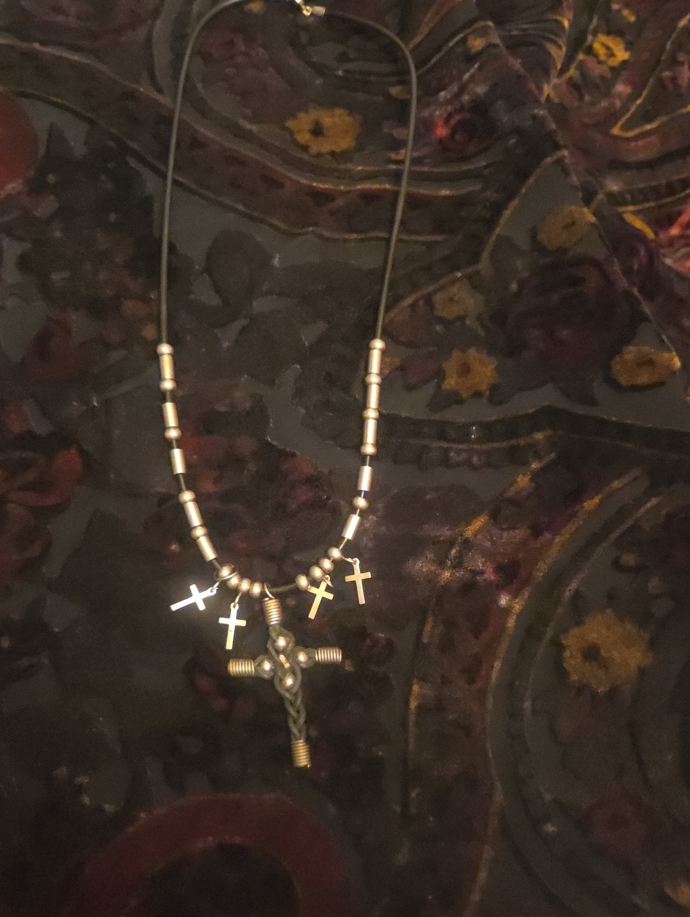 Silver Cross Pendant Necklace with Multiple Cross Charms